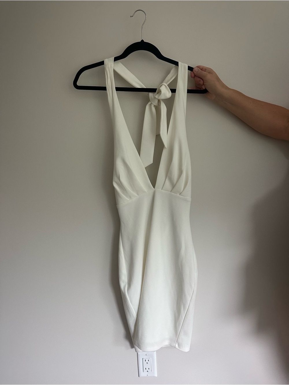 Lulu's Cream Halter Tie-Back V-Neck Mini Dress